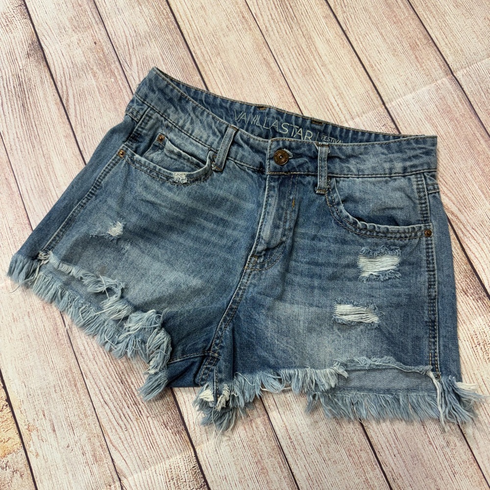 Vanilla Star Blue Jean Shorts Distressed Cut-Offs